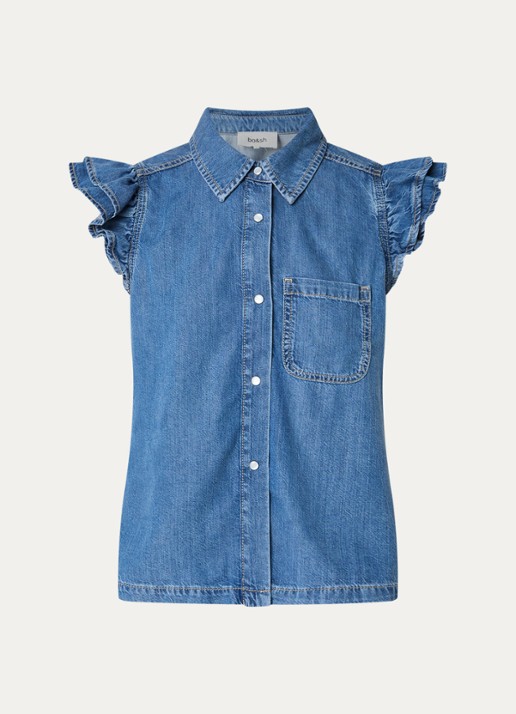 ba&sh Yoyo blouse van denim - voorkant 3 blauwgrijs