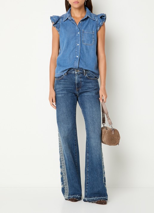 ba&sh Yoyo blouse van denim - voorkant 4 blauwgrijs