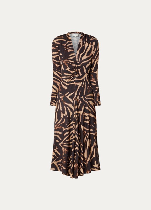 ba&sh Zahirah midi jurk met zebraprint - voorkant donkerbruin