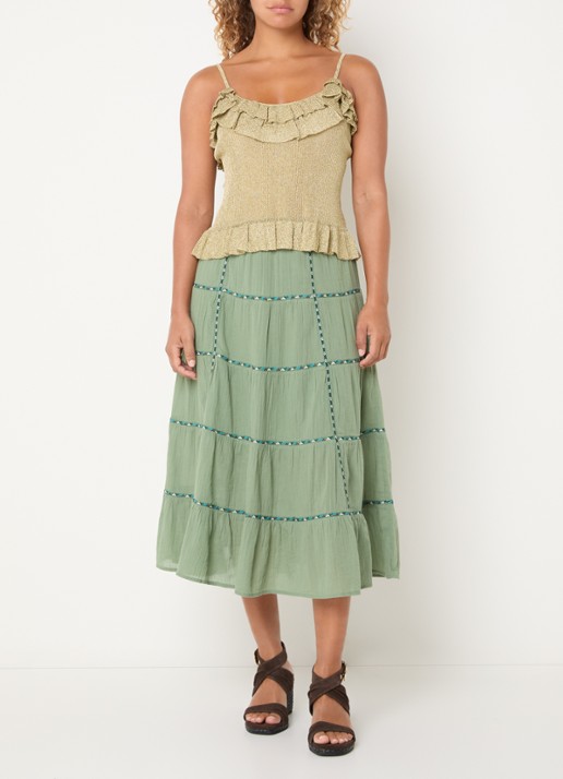 ba&sh Zaria spaghettitop met lurex en volant - voorkant 3 goud