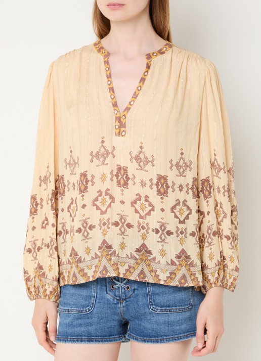 ba&sh Zato blouse met print - detail 3 geel
