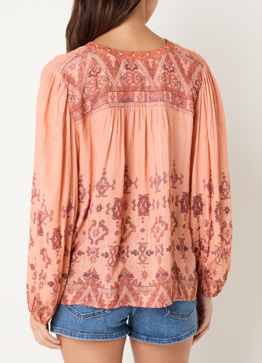 ba&sh Zato blouse met print - achterkant zalmroze