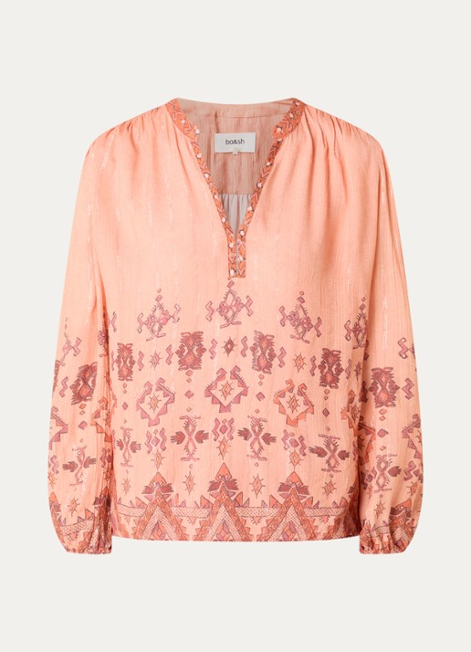 ba&sh Zato blouse met print - voorkant 3 zalmroze
