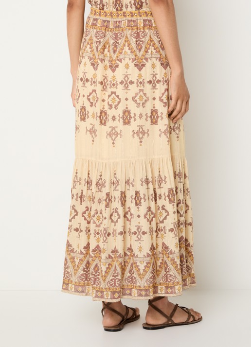 ba&sh Zaya maxi rok met lurex en print - achterkant geel