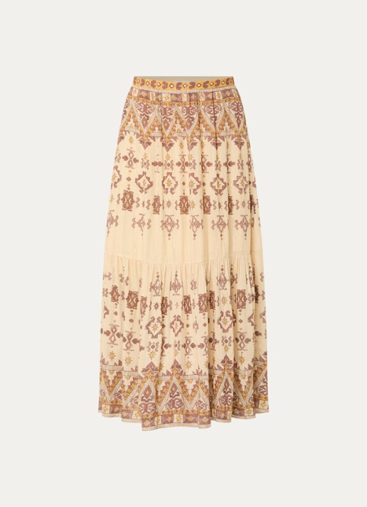 ba&sh Zaya maxi rok met lurex en print - voorkant 2 geel