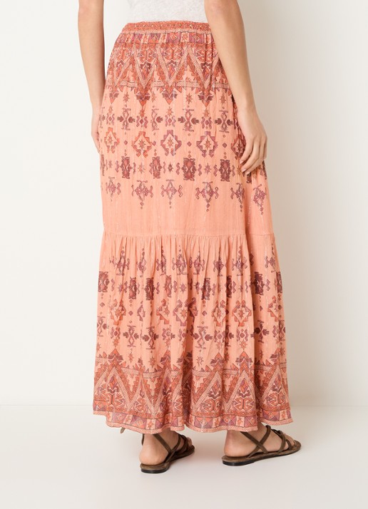 ba&sh Zaya maxi rok met lurex en print - achterkant abrikoos