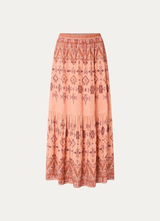 ba&sh Zaya maxi rok met lurex en print - voorkant 3 abrikoos