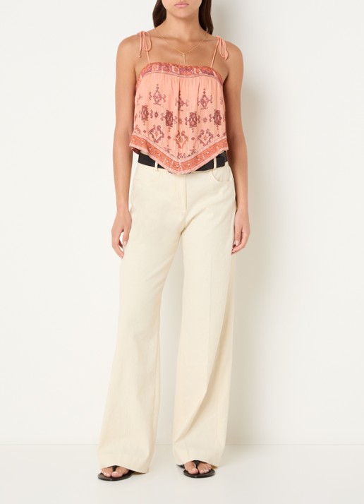 ba&sh Zelie top met print - voorkant 2 abrikoos
