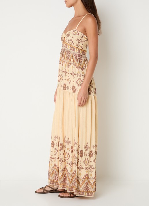 ba&sh Zema maxi jurk met lurex en print - voorkant 4 geel