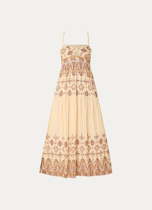 ba&sh Zema off-shoulder maxi jurk met print - voorkant geel