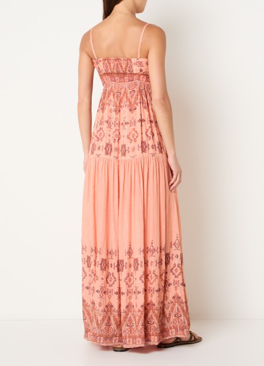 ba&sh Zema off-shoulder maxi jurk met print - achterkant abrikoos