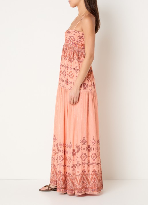 ba&sh Zema off-shoulder maxi jurk met print - voorkant 3 abrikoos