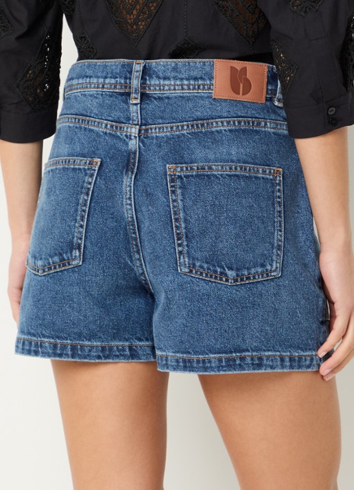 ba&sh Zevy high waist straight fit korte broek van denim - achterkant 4 indigo