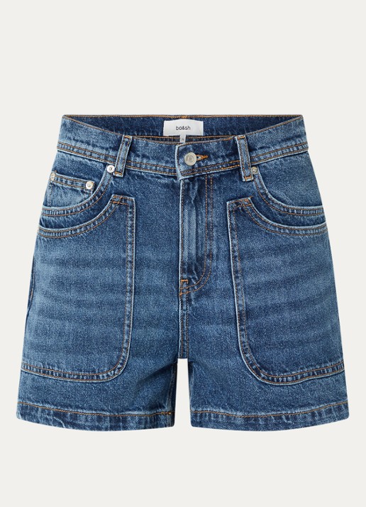 ba&sh Zevy high waist straight fit korte broek van denim - voorkant indigo