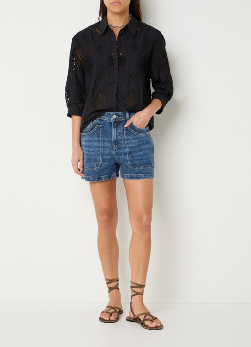 ba&sh Zevy high waist straight fit korte broek van denim - voorkant 2 indigo