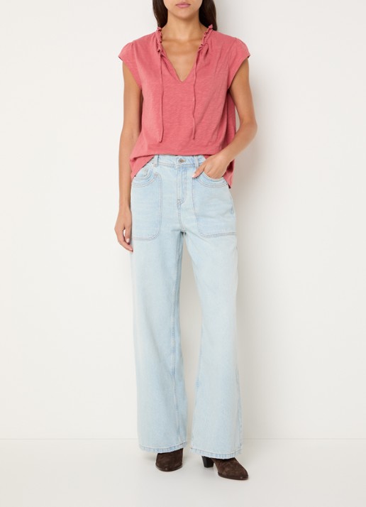 ba&sh Zoel mid waist wide leg jeans met lichte wassing - voorkant 2 indigo