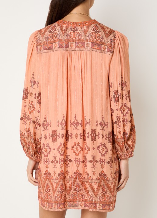 ba&sh Zola semi-transparante mini tuniekjurk met print - achterkant 4 orange