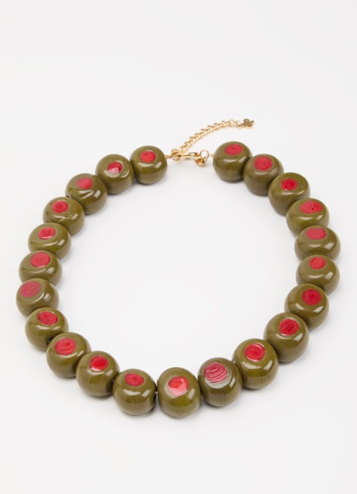 Babs The Label Olive Branch kralenketting verguld - detail olijfgroen