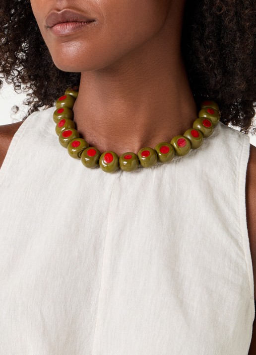 Babs The Label Olive Branch kralenketting verguld - voorkant 5 olijfgroen