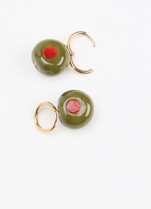 Babs The Label Olive Branch oorringen verguld met hanger - detail olijfgroen