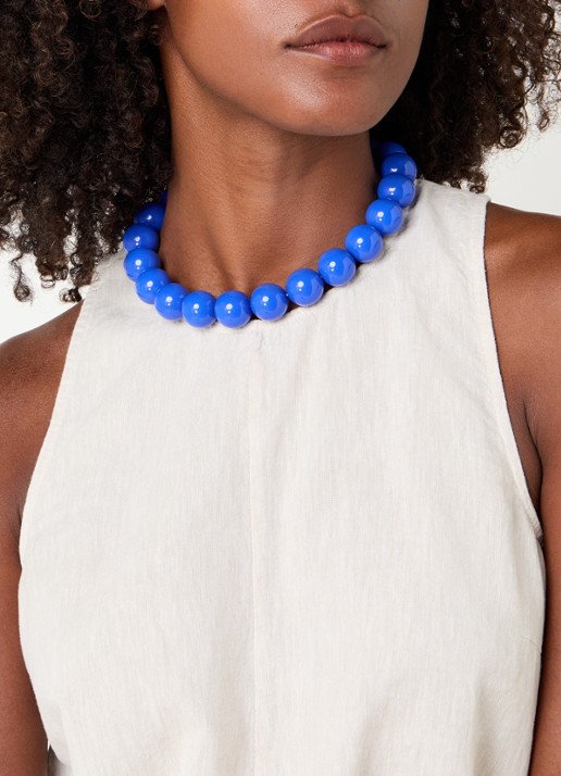 Babs The Label Royal Blue kralenketting verguld - voorkant 5 kobaltblauw