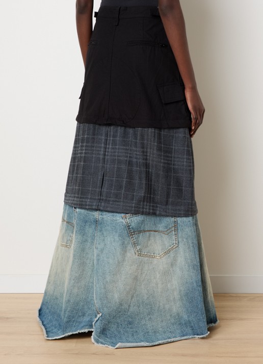 Balenciaga 3-in-1 maxi rok in wolblend met details van denim - achterkant 6 zwart