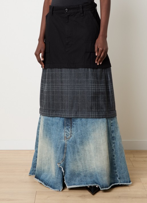Balenciaga 3-in-1 maxi rok in wolblend met details van denim - detail 4 zwart