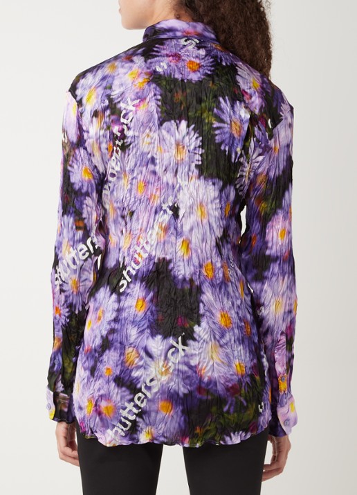 Balenciaga Blouse van zijde met bloemenprint - achterkant 2 paars