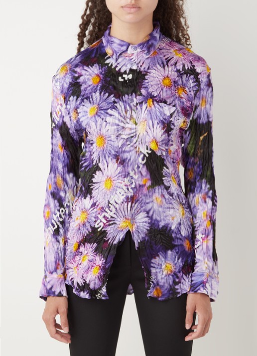 Balenciaga Blouse van zijde met bloemenprint - detail paars