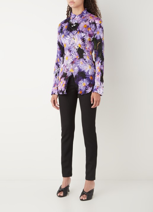 Balenciaga Blouse van zijde met bloemenprint - voorkant 4 paars