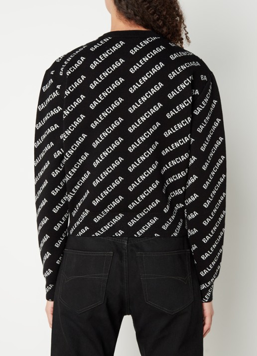 Balenciaga Fijngebreide pullover in wolblend met ingebreid logo - achterkant zwart