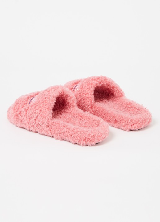 Balenciaga Furry slipper van teddy met logo - detail 4 roze