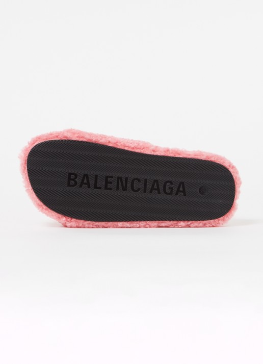 Balenciaga Furry slipper van teddy met logo - detail 7 roze