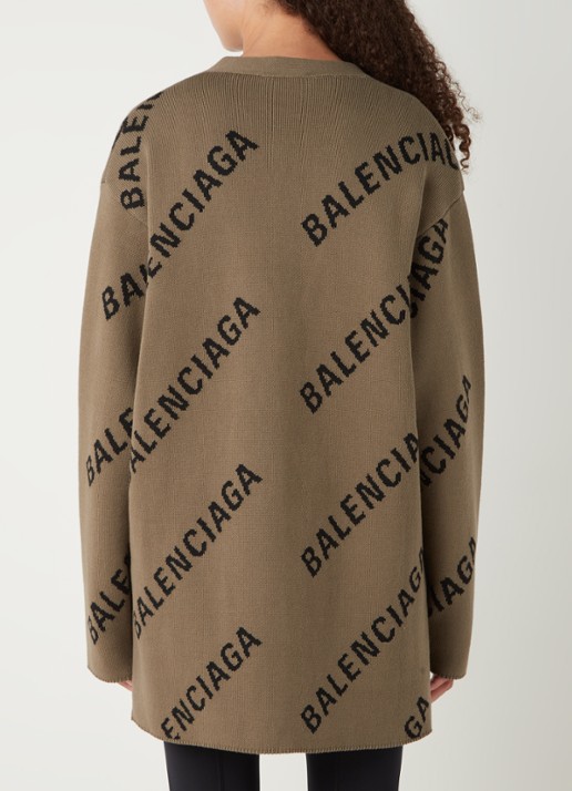 Balenciaga Grofgebreid vest in wolblend met ingebreid logo - achterkant bruin