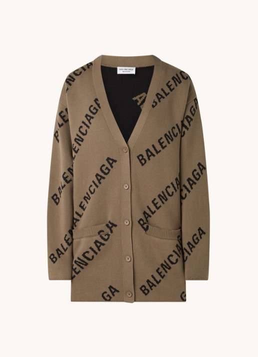 Balenciaga Grofgebreid vest in wolblend met ingebreid logo - voorkant 3 bruin