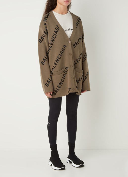 Balenciaga Grofgebreid vest in wolblend met ingebreid logo - voorkant 4 bruin