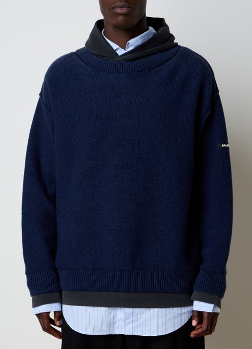 Balenciaga Grofgebreide trui met capuchon - detail 4 donkerblauw