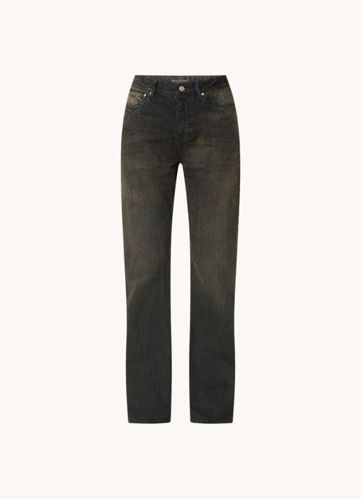 Balenciaga High waist bootcut jeans met verwassen afwerking - voorkant 5 donkerbruin