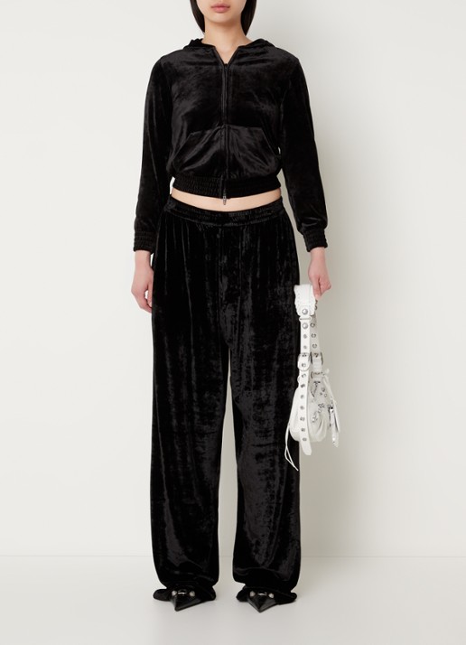 Balenciaga High waist loose fit joggingbroek van fluweel - voorkant 5 zwart