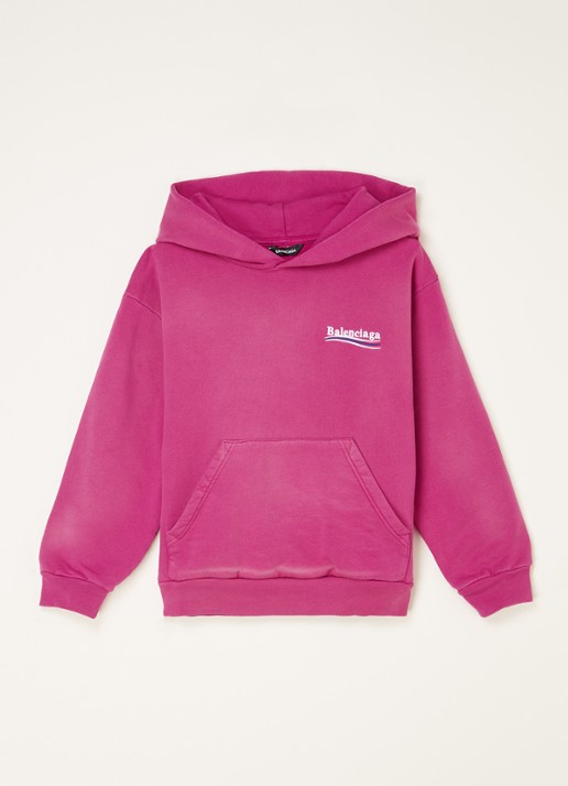 Balenciaga Hoodie met logo- en backprint - voorkant fuchsia