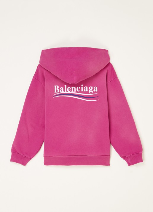 Balenciaga Hoodie met logo- en backprint - voorkant 2 fuchsia