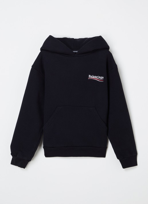 Balenciaga Hoodie met logo- en backprint - voorkant zwart