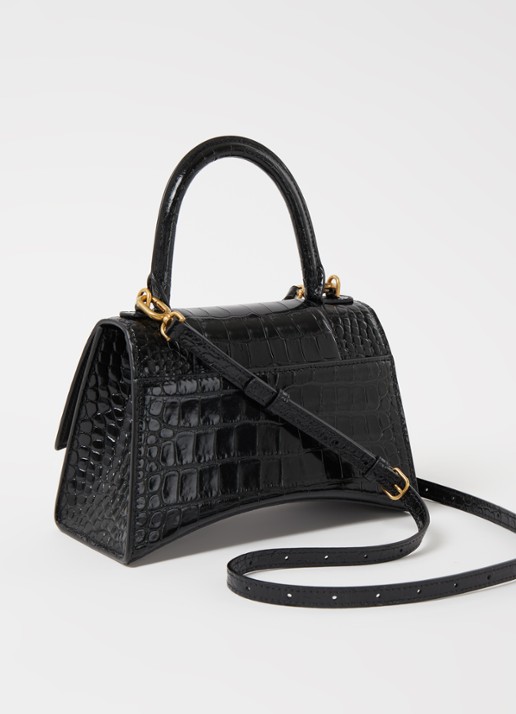 Balenciaga Hourglass S handtas van kalfsleer met crocostructuur - achterkant 7 zwart