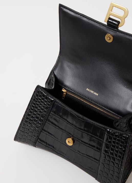 Balenciaga Hourglass S handtas van kalfsleer met crocostructuur - detail 4 zwart
