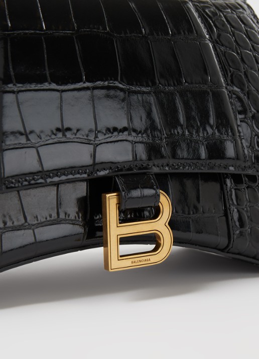 Balenciaga Hourglass S handtas van kalfsleer met crocostructuur - detail 6 zwart