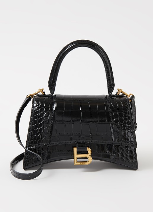Balenciaga Hourglass S handtas van kalfsleer met crocostructuur