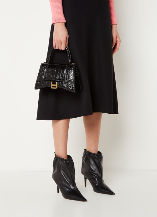 Balenciaga Hourglass S handtas van kalfsleer met crocostructuur - voorkant 3 zwart