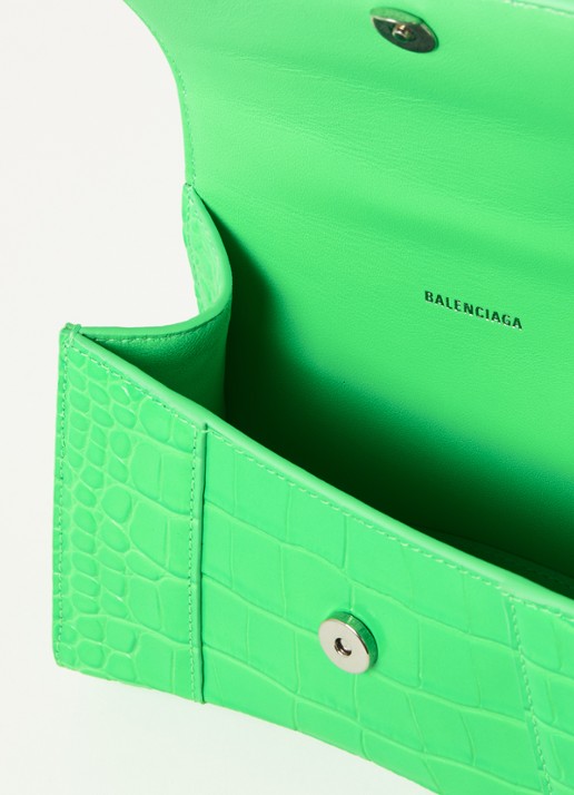 Balenciaga Hourglass XS handtas van kalfsleer met crocostructuur - detail 5 felgroen
