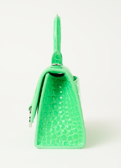 Balenciaga Hourglass XS handtas van kalfsleer met crocostructuur - detail 6 felgroen