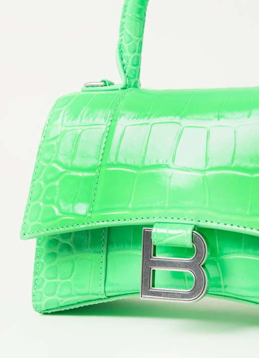 Balenciaga Hourglass XS handtas van kalfsleer met crocostructuur - detail 7 felgroen